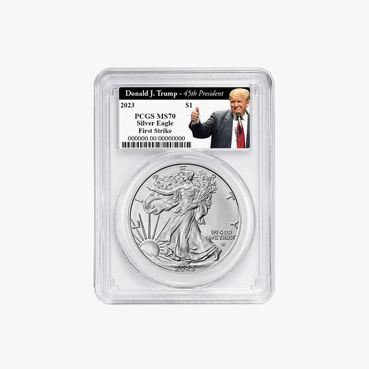 The United States Mint 2023 $1 American Silver Eagle PCGS MS70 FS Trump 45th President Coin