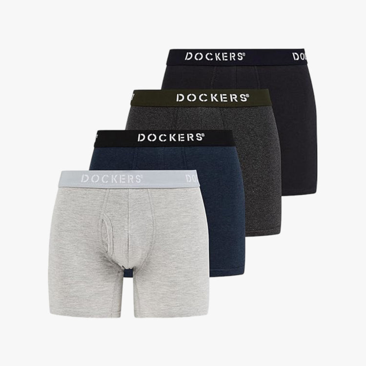 Dockers Men's Underwear Cotton Stretch Boxer Briefs for Men Pack of 4