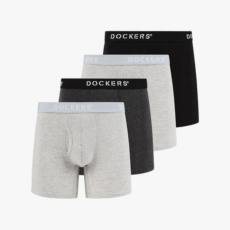 Dockers Men's Underwear Cotton Stretch Boxer Briefs for Men Pack of 4