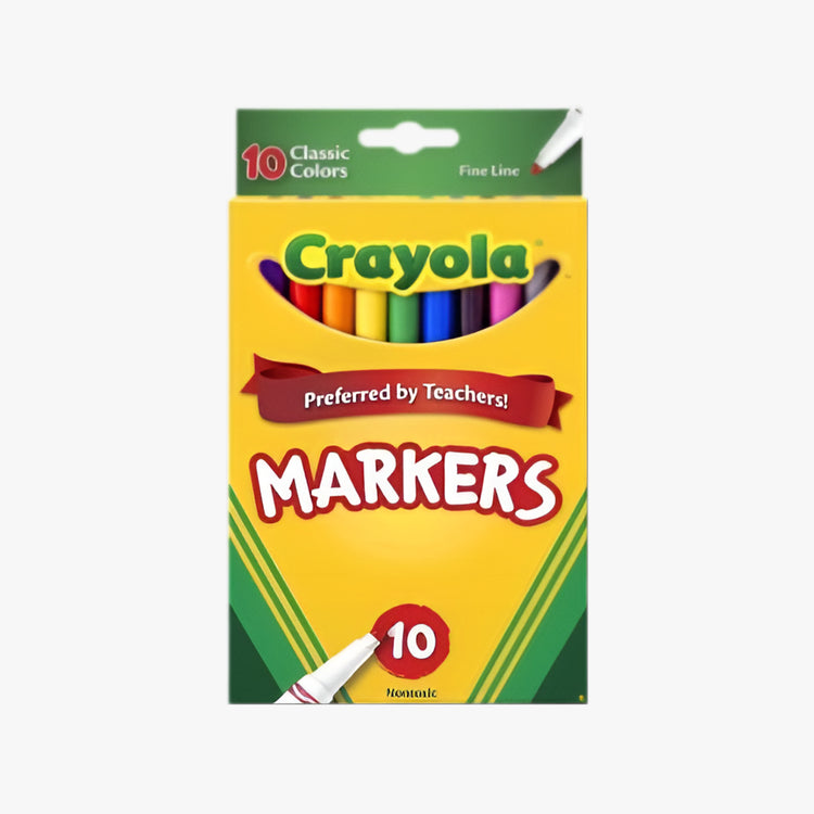 Crayola Fine Line Markers, Classic Colors, 10 Count, Back to School Supplies for Kids and Teachers, Gifts