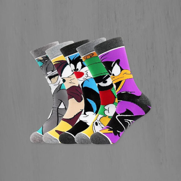 5PairsOfMensTrendyCartoonAnimePatternCrewSocks1 1