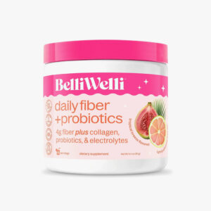 BelliWelli Daily Fiber Supplement with Probiotics, Electrolytes, and Collagen - Tropical Breeze, 6.4 oz. And Cucumber Lime 6.4 oz. 5 Cucumber Lime’s left and 1 Tropical Breeze left.
