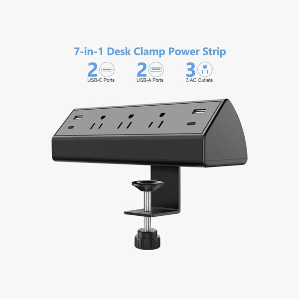 Desk Clamp Power Strip,Desktop Mount Surge Protector,40W Fast Charging Station,2 PD 20W USB C Ports,3 Outlets,6FT Flat Plug for Home,Office,Fit 1.6" Tabletop Edge