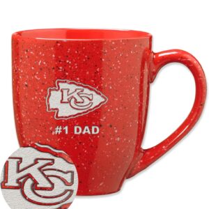 Rico Industries NFL Football Kansas City Chiefs #1Dad 16 oz Team Color Laser Engraved Speckled Ceramic Coffee Mug.