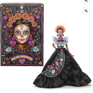 Barbie Signature Día De Muertos 2024 Collectible Doll in Ruffled Black Gown.