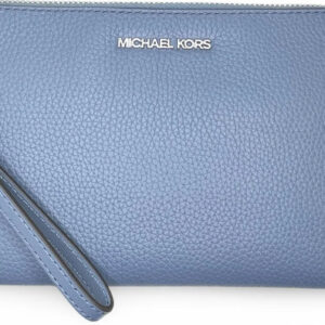 Michael Kors Women's Jet Set Travel Large Top Zip Pebbled Leather Wristlet Pouch (Denim)