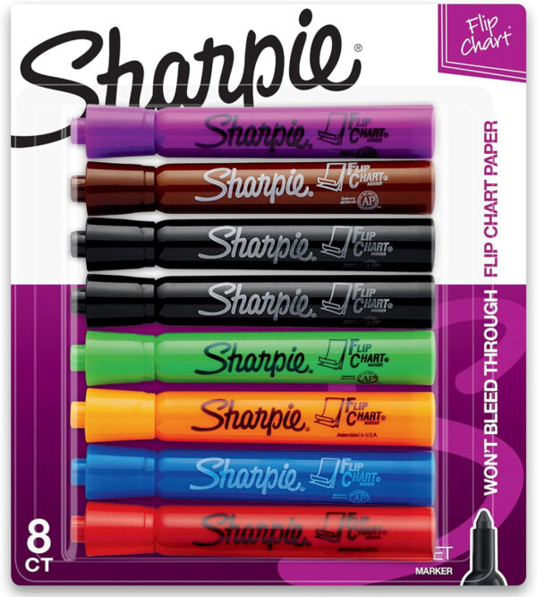 SHARPIE Flip Chart Markers, Bullet Tip, Assorted Colors, 8 Pack