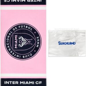Inter Miami CF Beach Towel 30 x 60 in | 100% Cotton Velour/Terry | Waterproof Bag Included | Official Team Logo Print.