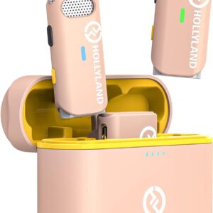 Hollyland Lark M1 Wireless Lavalier Microphone with Noise Cancellation, 656ft Transmission, 8H Battery Life, Compact Wireless Lapel Mic for DSLR Cameras, iPhone, Android, Live Streaming-Light Pink