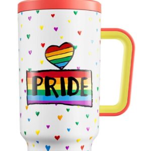 Meoky 40 oz Tumbler with Handle and Straw, Tumbler with Lid and Straw, Insulated Stainless Steel Travel Mug, 100% Leak-proof, Keeps Cold for 34 Hours (Rainbow Pride)