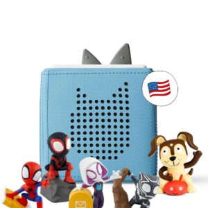 Toniebox Audio Player Starter Set with Spidey, Ghost-Spider, Spin, Black Panther, and Playtime Puppy - Listen, Learn, and Play with One Huggable Little Box - Light Blue