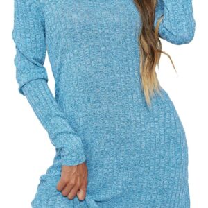 Ekouaer Womens Nightgown Long Sleeve Rib Knit Pajama Dress V Neck Soft Loungewear Sleepwear S-Medium