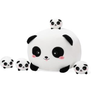 Cute Panda Stuffed Animals 16 Inches with Four Panda Babies in Mommy‘s Belly, Super Soft Panda Plush Toy Pillow for Kids Birthday
