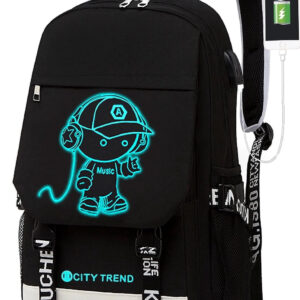 Ficcug Luminous School Bags Backpacks,16" Laptop Backpack with USB Charge Port,Shoulder Student Travel Bookbags for Boys Girls Women Men Teens,Black