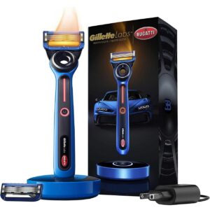 Gillette Heated Razor for Men, Bugatti Limited Edition Shave Kit by GilletteLabs, 1 Handle, 2 Razor Blade Refills, 1 Cleaning Cloth, 1 Charging Dock.