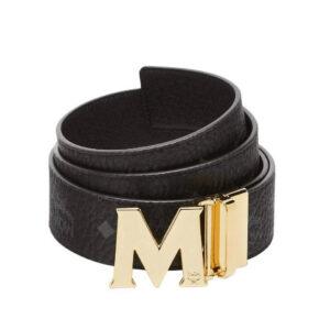 MCM Claus Reversible Belt - Black, Gold Buckle MXBAAVI03BK001