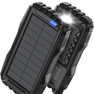 Power-Bank-Solar-Charger - 42800mAh Portable Charger,Solar Power Bank,External Battery Pack 5V3.1A Qc 3.0 Fast Charger Built-in Super Bright Flashlight (Deep Black) 3 black and 3 orange color.