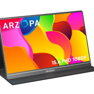 ARZOPA Portable Monitor, 15.6'' 1080P FHD Laptop Monitor USB C HDMI Computer Display HDR Eye Care External Screen w/Smart Cover for Mac Phone Xbox Switch PS5-S1 Table