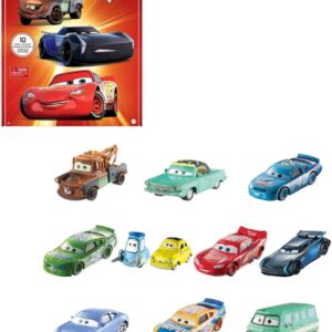 Mattel Disney and Pixar Cars Set of 10 Die-Cast Mini Racers Vehicles, Collectible Set of 1:55 Scale Toy Cars Inspired by Movies.