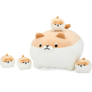 Shiba Inu Plush Pillow 16 Inches with Four Babies in Mommy‘s Belly, Super Soft Cartoon Dog Stuffed Animal Shiba Inu Plush for Kids Birthday
