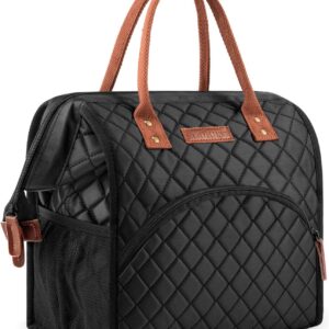 LOKASS Lunch Bag Insulated Lunch Box Wide-Open Lunch Tote Bag Large Drinks Holder Durable Nylon Thermal Snacks Organizer for Women Men Adults Work Picnic Hiking Beach Fishing,Black-Square
