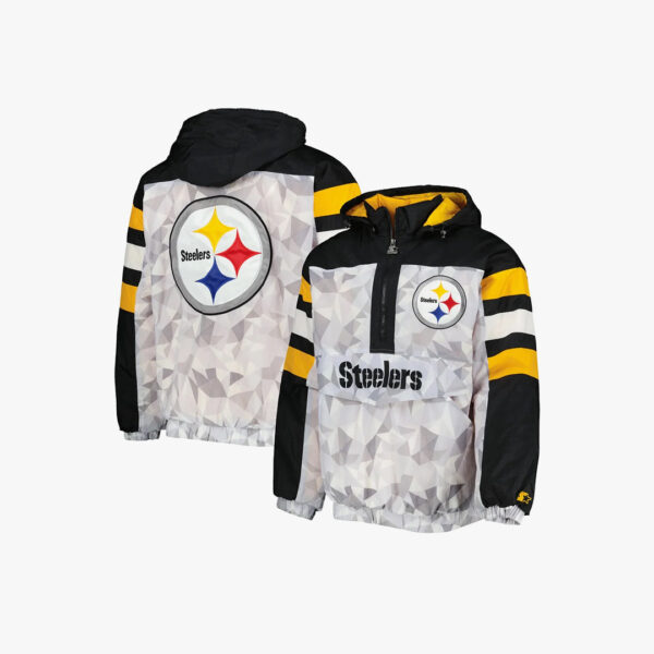 Men's Starter White/Black Pittsburgh Steelers Thursday Night Gridiron Raglan Half-Zip Hooded Jacket.