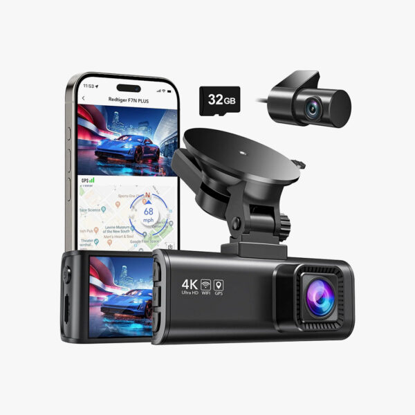 REDTIGER Dash Cam Front Rear, 4K/2.5K Full HD Dash Camera for Cars, Free 32GB Card, Built-in Wi-Fi GPS, 3.16” IPS Screen, Night Vision, 170°Wide Angle, WDR, 24H Parking Mode